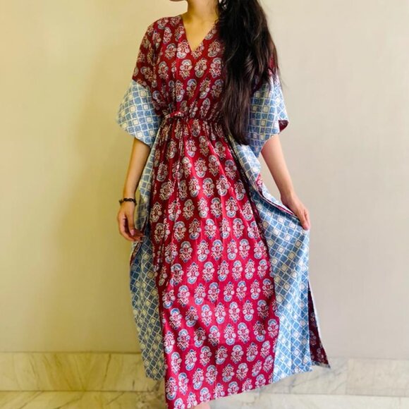 Brand New Women Indian Handmade Cotton Kaftan Hand Block Print Caftan Gown - Picture 2 of 8